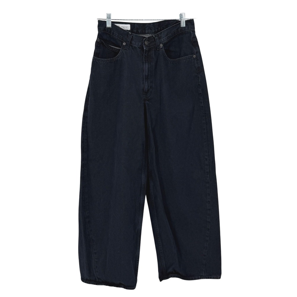Zara Black Barrel Leg Jeans Women's 6 High Rise Curved Wide Denim